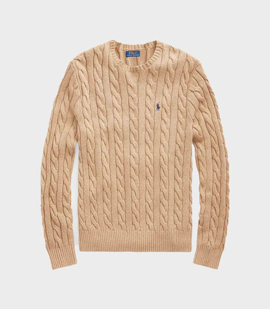 P.o-L.O R.A-L.P.H L.A.U-R.E.N Cable-Knit Cotton Jumper Camel Brown Custom Slim Fit
