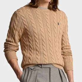 P.o-L.O R.A-L.P.H L.A.U-R.E.N Cable-Knit Cotton Jumper Camel Brown Custom Slim Fit