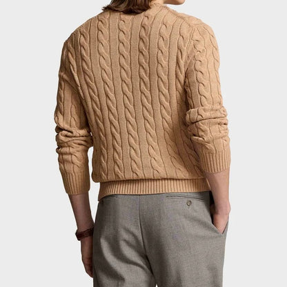 P.o-L.O R.A-L.P.H L.A.U-R.E.N Cable-Knit Cotton Jumper Camel Brown Custom Slim Fit