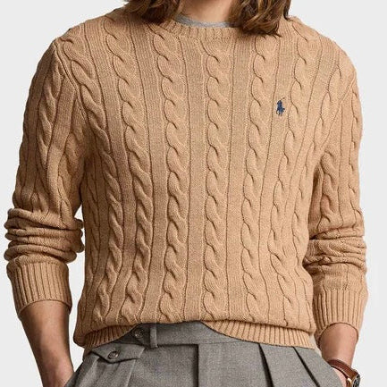 P.o-L.O R.A-L.P.H L.A.U-R.E.N Cable-Knit Cotton Jumper Camel Brown Custom Slim Fit