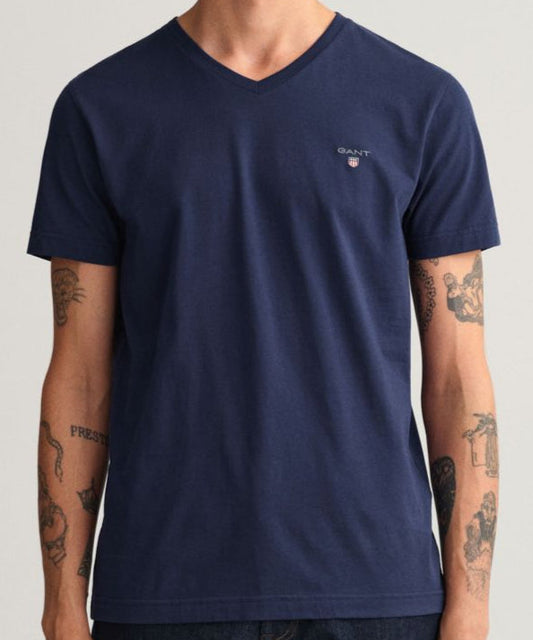 G.a.N_T NAVY/Black/White Original Slim Fit V-Neck T-Shirt