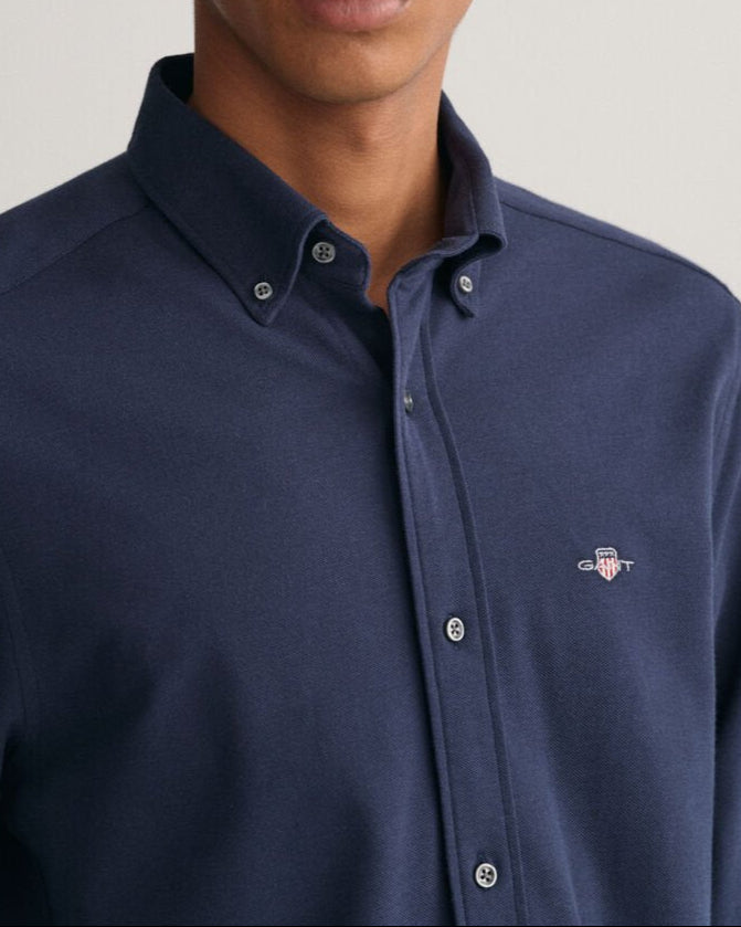 G.a-N.T. Regular Fit Jersey Piqué Shirt Blue Marine