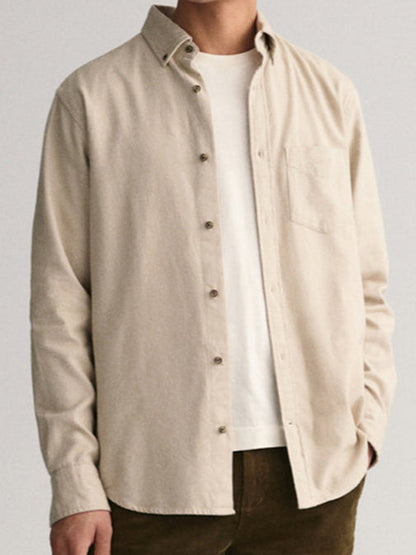 G.a.N-T. Reg Herringbone Flannel Shirt Cold Beige Regular Fit