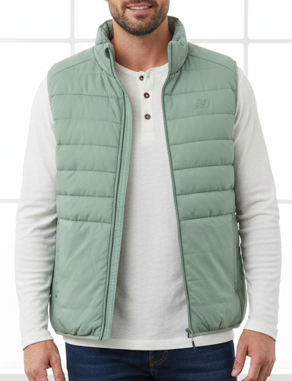 New Balance Puffer Tech Vest Quilted Comfort Black Puffer Full Zip with Pockets Black/Gray/Navy/Blue/Green/Cream
