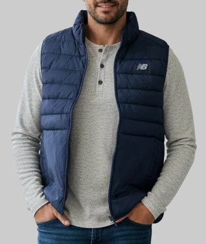 New Balance Puffer Tech Vest Quilted Comfort Black Puffer Full Zip with Pockets Black/Gray/Navy/Blue/Green/Cream