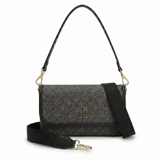 TOMMYHILFIGER Monoplay Flap Shoulder Bag GRAY&BLACK MONOGRAM FOR WOMEN in Egypt 