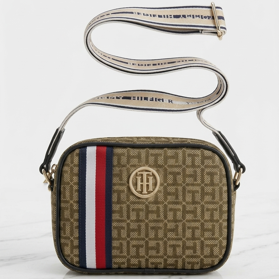 TOMMY HILFIGER HANDBAG BEIGE&Olive MONOGRAM FOR WOMEN in Egypt