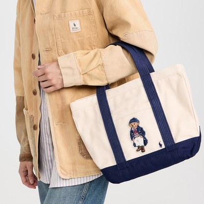 P-O-L-O R-A-L-P-H L-A-U-R-E-N HANDBAG OFF WHITE & NAVY BLUE FOR WOMEN