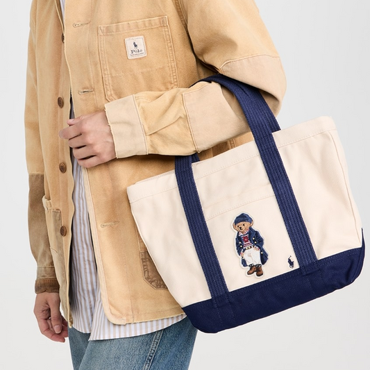P-O-L-O R-A-L-P-H L-A-U-R-E-N HANDBAG OFF WHITE & NAVY BLUE FOR WOMEN