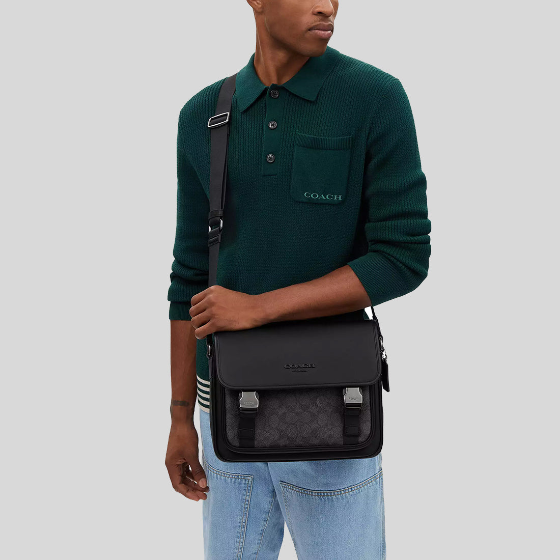 C-O-A-C-H CROSSBODY BAG CT716 BLACK&BLACK MONOGRAM FOR MEN