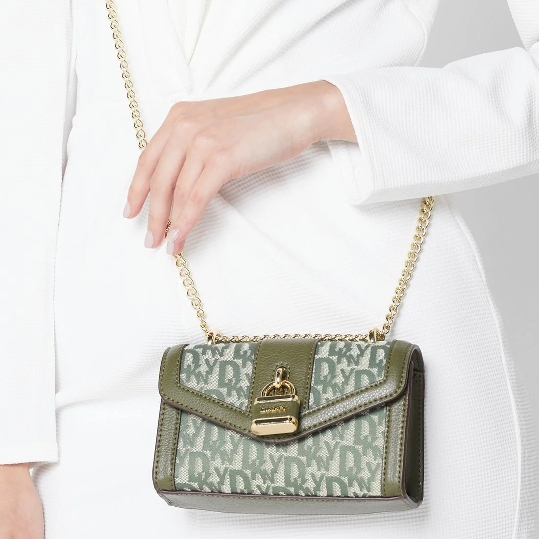 D-K-N-Y CROSSBODY BAG GREEN MONOGRAM FOR WOMEN